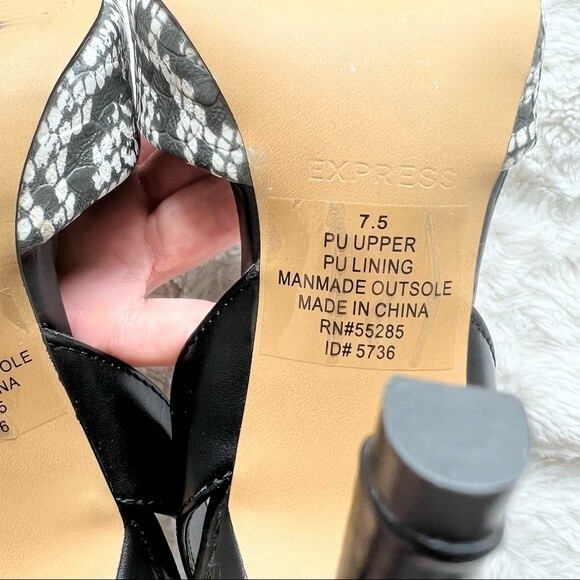 Express Snake Slingback Heels Black White 7.5 - Picture 6 of 9